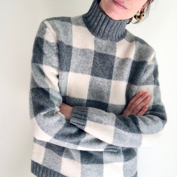 100% lambswool gray gingham sweater - Picture 14 of 14